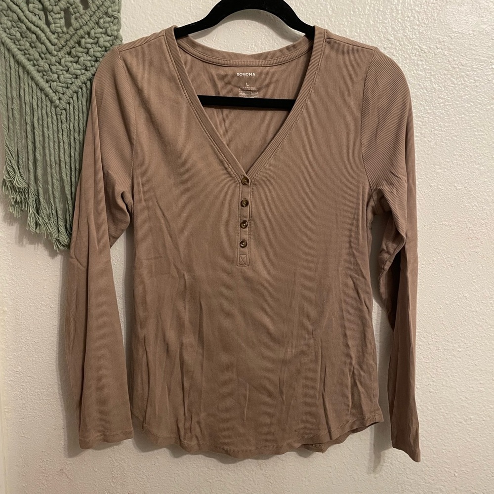 🍓3/$15 Sonoma Taupe Long-Sleeve V-Neck Henley